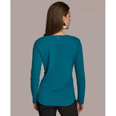 Macy's Donna Karan Women's Long-Sleeve Cowl-Neck Blouse-Empire teal