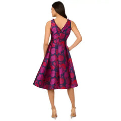 Adrianna Papell Womens Floral Jacquard High Low Hem Dress, Elegant for Formal Occasions