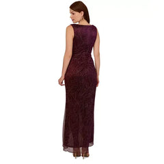 Adrianna Papell Women's Metallic Ruffled Sleeveless Faux Wrap Gown, Perfect for Glamorous Evenings