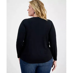 Plus Size Long-Sleeve Top, Created for Macy's-Deep Black