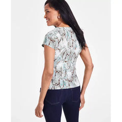 Women's Printed Lace-Up Front Top, Created for Macy's-Vers combo gray