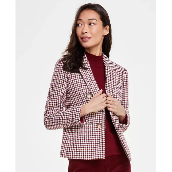 Houndstooth Faux-Double Breast Jacket,Created by Macy's-Bordeaux Multi