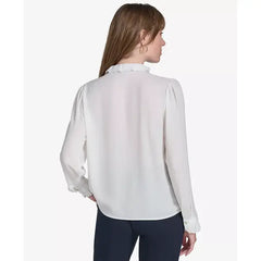 Macy's Women's Lace-Trim Ruffled Blouse-Lvory