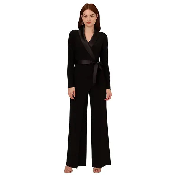 Adrianna Papell Women's Long Sleeve Tuxedo Jumpsuit for Sleek and Stylish Evening Wear, Black