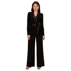 Adrianna Papell Women's Long Sleeve Tuxedo Jumpsuit for Sleek and Stylish Evening Wear, Black