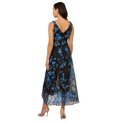 Adrianna Papell Women's Embroidered Mesh Overlay Jumpsuit for Stylish Occasions, Blue Multi
