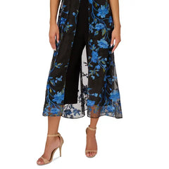 Adrianna Papell Women's Embroidered Mesh Overlay Jumpsuit for Stylish Occasions, Blue Multi