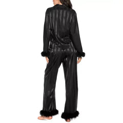Macy's Women's 2-Pc. Satin Feather-Trim Pajamas Set-Black