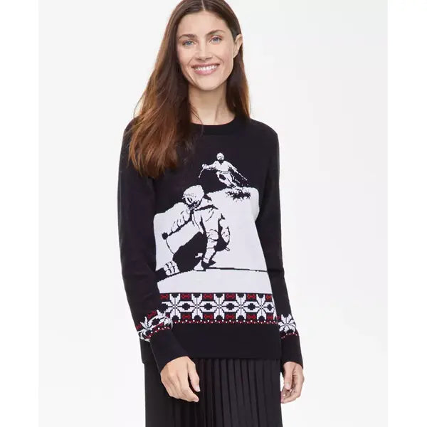 Women's Skier Crewneck Sweater, Created for Macy's-Deep black combo