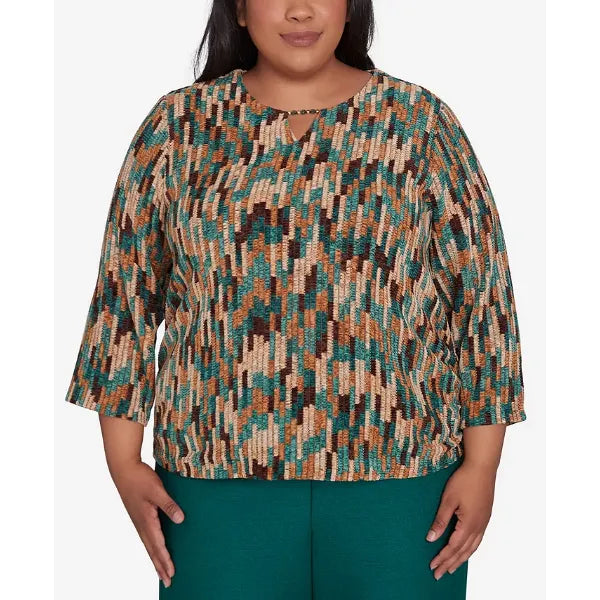 Alfred Dunner Plus Size Emerald Isle Chenille Vertical Texture Top, Multi Green , Size 3X