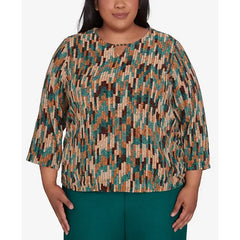 Alfred Dunner Plus Size Emerald Isle Chenille Vertical Texture Top, Multi Green , Size 3X