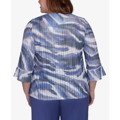 Alfred Dunner Plus Size Worth Avenue Watercolor Animal Stripe Bell Sleeve Top, Multi Purple