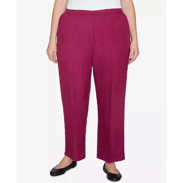 Alfred Dunner Plus Size Wine Country Soft Microfiber Side Seam Pocket Short Length Pant, Wine, Size 22WS