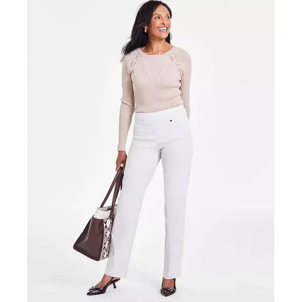 Women's Tummy-Control Pull-On Straight-Leg Pants, Created for Macy's-Bleached Oak