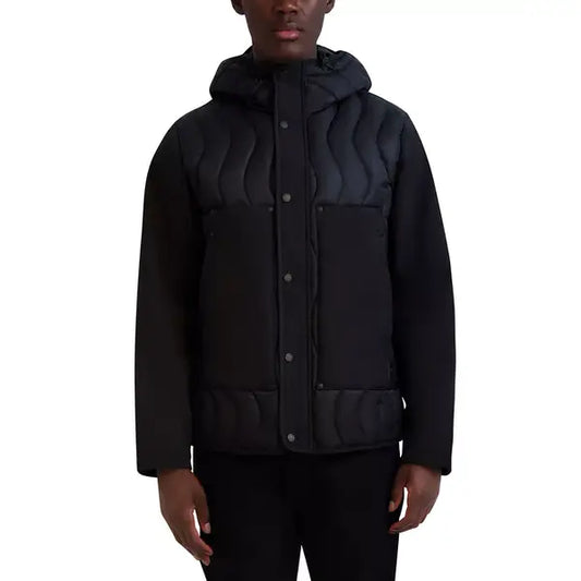 Men's Mixed Media Mid-Weight Puffer Jacket - Black