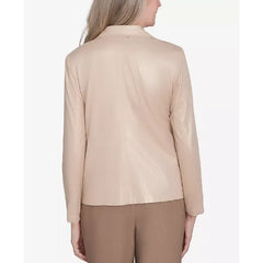 Alfred Dunner Women's Emerald Isle Shimmer Faux Leather Jacket, Champagne, Size XL