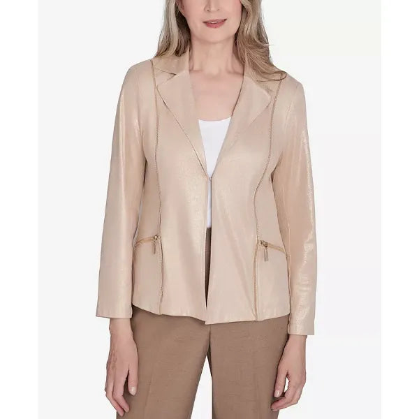 Alfred Dunner Women's Emerald Isle Shimmer Faux Leather Jacket, Champagne, Size XL