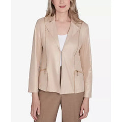 Alfred Dunner Women's Emerald Isle Shimmer Faux Leather Jacket, Champagne, Size XL