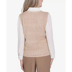 Alfred Dunner Women's Emerald Isle Two in One Textured Vest Top with a Detachable Necklace, Cashew , Size L