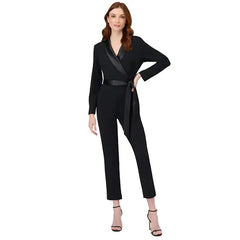 Adrianna Papell Tuxedo Jumpsuit for Sophisticated Evening Wear, Black