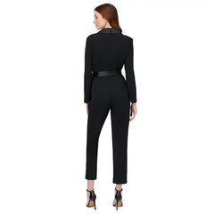 Adrianna Papell Tuxedo Jumpsuit for Sophisticated Evening Wear, Black