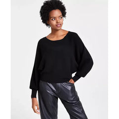 Women's Ribbed Boat-Neck Dolman-Sleeve Sweater, Created for Macy's-Deep black