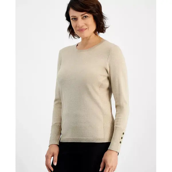 Women's Shine Crewneck Sweater, Created for Macy's-Gold Lurex