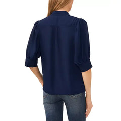 Macy's Women's 3/4-Sleeve Collared Button Down Blouse-Classic navy
