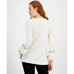 Anne Klein Womens Faux Fur Trim Sweater, Cozy Stylish Sweater for Casual or Dressy Wear