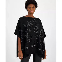 Macy's Women's Sequin-Detail Poncho Top-Anne black