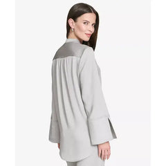 Macy's Women's Band-Collar V-Neck Long-Sleeve Tunic-Silver
