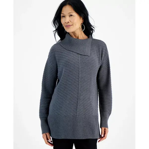 Women's Envelope-Neck Tunic Sweater, Created for Macy's-Charcoal heather