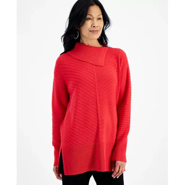 Women's Envelope-Neck Tunic Sweater, Created for Macy's-Tango red