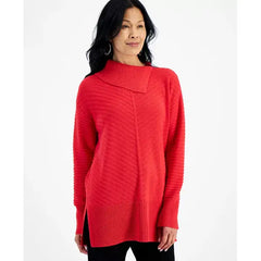 Women's Envelope-Neck Tunic Sweater, Created for Macy's-Tango red