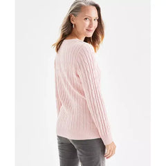 Women's Cotton Cable-Knit V-Neck Sweater, Created for Macy's-Veiled Rose