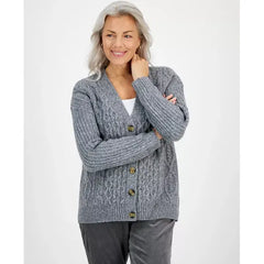 Women's Cable-Knit Boyfriend Cardigan, Created for Macy's-Gray