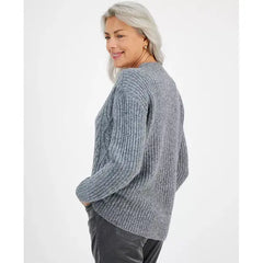 Women's Cable-Knit Boyfriend Cardigan, Created for Macy's-Gray