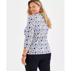 Women's Printed 3/4 Henley Tee, Created for Macy's-Poopy eggong