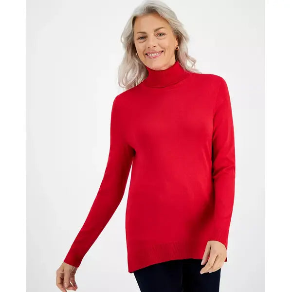 Petite Turtleneck Sweater, Created for Macy's-Tango red