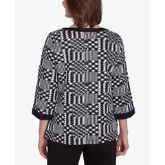 Alfred Dunner Runway Ready Women's Houndstooth Textured Top, Multi Black