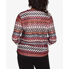 Alfred Dunner Runway Ready Women's Geometric Crew Neck Top With Side Ruching, Multi Red, Size Small