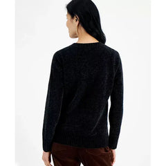 Women's Crewneck Chenille Long-Sleeve Sweater, Created for Macy's-Deep black