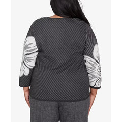 Alfred Dunner Plus Size Worth Avenue Bold Floral Textured Sweater, Charcoal