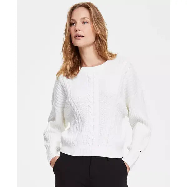 Macy's Women's Ribbed Cable-Knit Sweater-Lvory