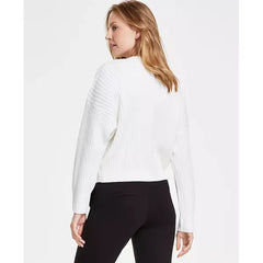 Macy's Women's Ribbed Cable-Knit Sweater-Lvory