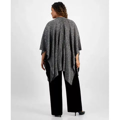 Plus Size Sequined Knit Open-Front Cape, Created for Macy's-Dark heather