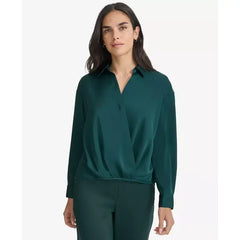 Macy's Women's Faux-Wrap Collared Shirt-Malachite