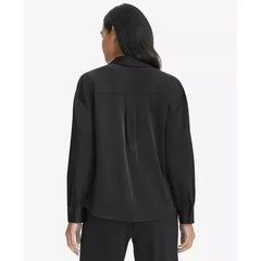 Macy's Women's Faux-Wrap Collared Shirt-Black