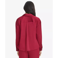 Macy's Women's Faux-Wrap Collared Shirt-Cranberry