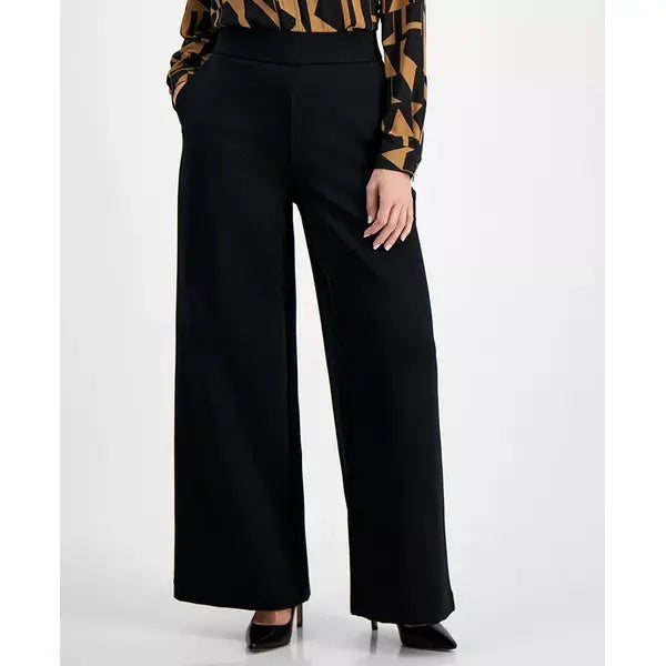 INC Petite High-Rise Wide-Leg Ponte Pants, Created for Macy's-Deep black